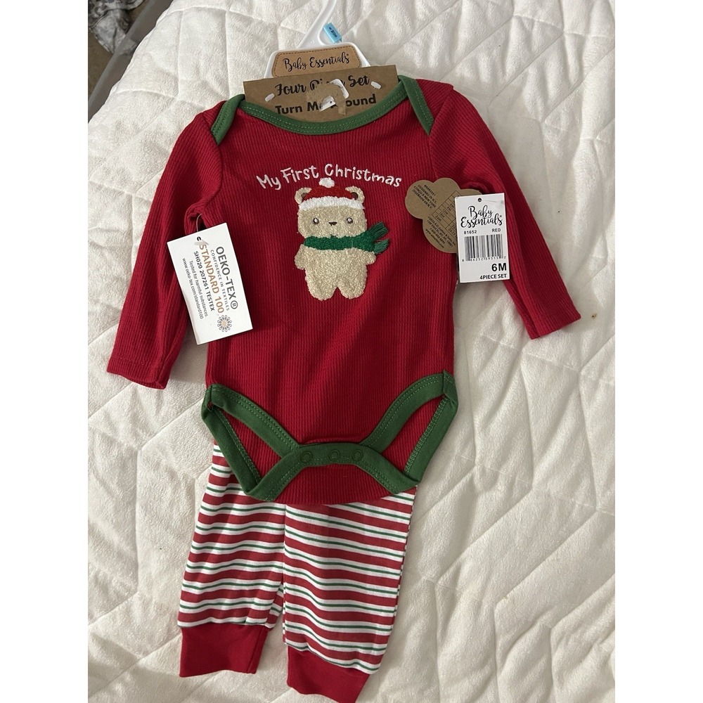 NEW Baby Essentials 4‎ piece Santa Christmas Outfit baby boy 6m 1st Christmas